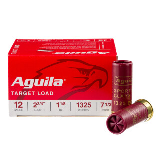 Aguila Sporting Clays 12 Gauge Shotshell 25 Rounds 2-3/4" Length 1-1/8 Ounce #7.5 Shot 1325fps