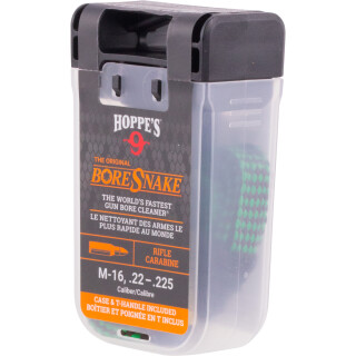 Hoppe's No. 9 Boresnake Snake Den 5.56mm/.22/.223 Caliber Rifle Length Pull Thru Bore Cleaning Rope with Bronze Brush and Carry Case with Pull Handle Lid