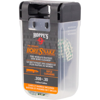 Hoppe's No. 9 Boresnake Snake Den 7.62mm/.30/.308 Caliber Rifle Length Pull Thru Bore Cleaning Rope with Bronze Brush and Carry Case with Pull Handle Lid