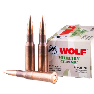 Wolf Military Classic 7.62x54R Ammunition 500 Rounds FMJ 148 Grain