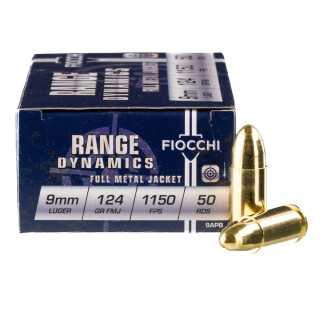 Fiocchi 9mm Luger Ammunition 50 Rounds FMJ 124 Grain