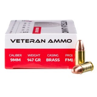 Veteran Ammo 9mm Luger Ammunition 50 Rounds FMJ 147 Grains