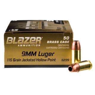 Blazer Brass 9mm Luger Ammunition 50 Rounds JHP 115 Grains