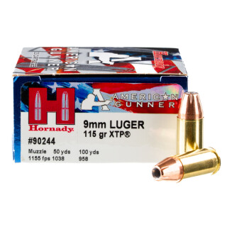 Hornady American Gunner 9mm Luger Ammunition 250 Rounds XTP JHP 115 Grain
