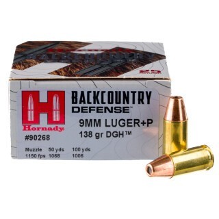 Hornady Backcountry Defense 9mm Luger +P Ammunition 25 Rounds DGH 138 Grains