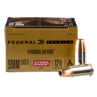 Federal Personal Defense 9mm Luger Ammunition 20 Rounds Hydra-Shok JHP 124 Grain