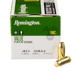 Remington Value Pack UMC .40 S&W Ammunition 100 Rounds FMJ 180 Grain 