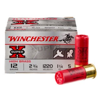 Winchester Super-X High Brass 12 Gauge Ammunition 25 Round Box 2-3/4" #5 Lead 1-1/4 oz 1220 fps