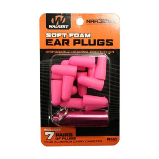 Walker's Foam Ear Plugs with Pink Aluminum Carry Canister 7 Pairs Pink