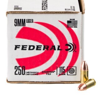 Federal Champion Training 9mm Luger Ammunition 250 Rounds FMJ 115 Grains