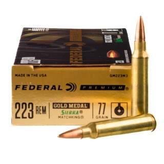 Federal Gold Medal Match .223 Remington Ammunition 20 Rounds MatchKing BTHP 77 Grain