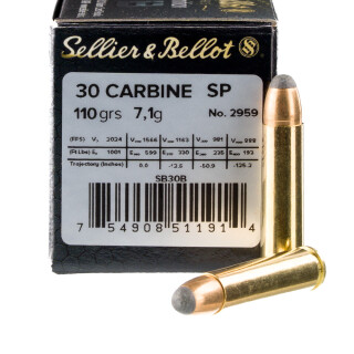 Sellier & Bellot .30 Carbine Ammunition 50 Rounds 110 Grain Jacketed Soft Point 2,001fps