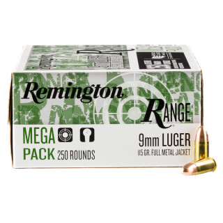 Remington RANGE 9mm Luger Ammunition 250 Rounds FMJ 115 Grain