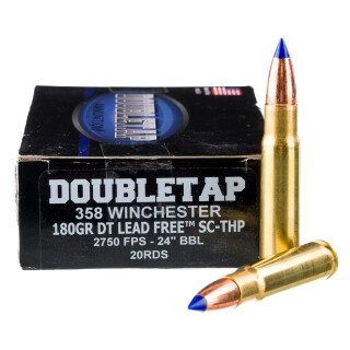 DoubleTap .358 Winchester Ammunition 20 Rounds Tipped TTSX 180 Grain Lead Free
