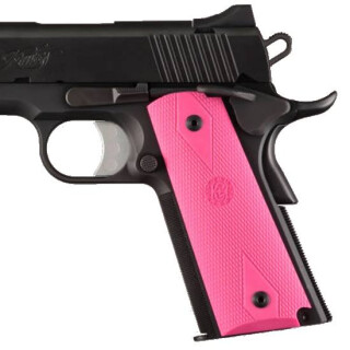 Hogue Grip Panels 1911 Government, Commander Checkered Rubber Pink 45017