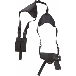 Bulldog Cases Deluxe Horizontal Shoulder Holster 1911 Government, Commander Semi Autos Ambidextrous with Double Magazine Pouch Nylon Black WSHD15