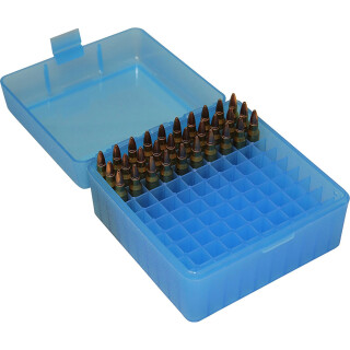 MTM Case-Gard R-100 Series Flip Top Medium Rifle Ammo Box Polymer Clear Blue RM-100-24