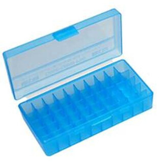 MTM Case-Gard P-50 Original Series Flip Top Handgun Ammo Box .44 Special/.44 magnum Holds 50 Rounds Clear Blue P50-44-24