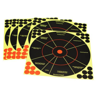 Birchwood Casey Shoot N C 12" Handgun Trainer Self-Adhesive Target Reactive Paper Target Indoor/Outdoor Black Neon Five Pack 34032
