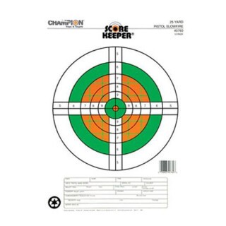 Champion Flourescent Orange/Green Bullseye Scorekeeper Target 25 Yard Pistol Slowfire 12 Pack