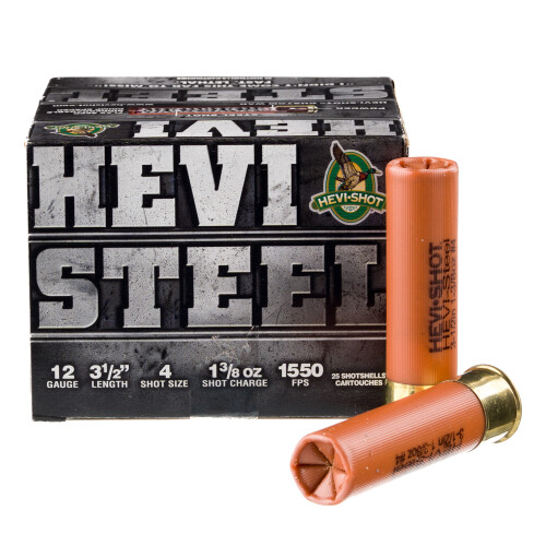 HEVI-Shot HEVI-Shot HS65004, HEVI-Steel, 12 Gauge 3.5 in, Max Dram, 1 3/8 oz, #4 Shot Size, 25Rd Box HS65004