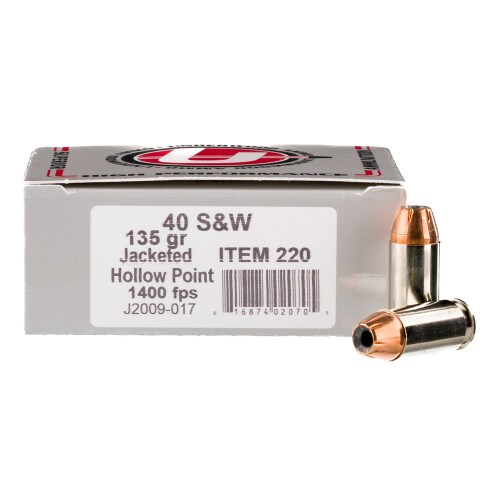 Underwood 40 S&W Ammo 135 Grain Nosler Sporting Handgun Jacketed Hollow Point Box of 20