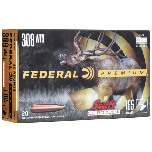 Federal P308SS1 Premium 308Win 165gr Swift Scirocco II 20 Per Box/10 Case Centerfire, Rifle Ammunition