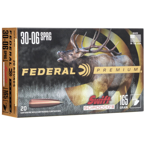 Federal P3006SS1 Premium 30-06Springfield 165gr Swift Scirocco II 20 Per Box/10 Case Centerfire, Rifle Ammunition