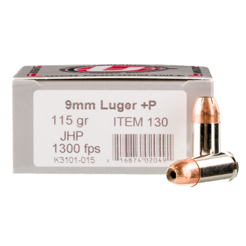 Underwood 9mm Luger +P Ammo 115 Grain Nosler Sporting Handgun Jacketed Hollow Point Box of 20