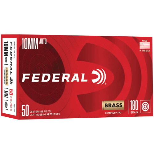 Federal WM5221 Champion Training 10mmAuto 180gr Full Metal Jacket 50 Per Box/20 Case Centerfire, Handgun Ammunition