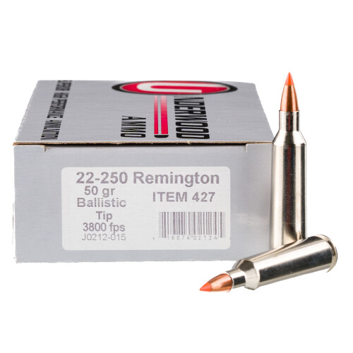 Underwood Ammo .22-250 Remington Ammunition 20 Rounds Ballistic Tip Varmint 50 Grain