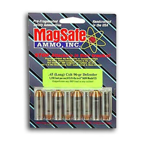 Ammo .45 Long Colt +P MagSafe Defender 96 Grain Pre Fragmented Bullet 1700 fps 8 Rounds 45CD