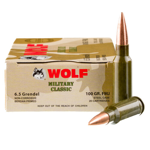 Wolf Military Classic 6.5 Grendel Ammunition 500 Rounds FMJ 100 Grain Steel Cased