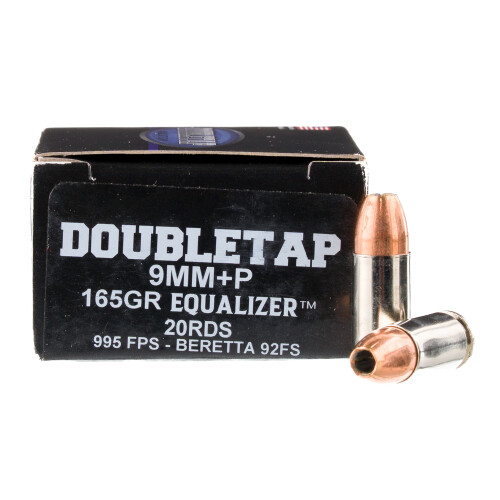 DoubleTap 9mm +P Ammunition 165 Grain Equalizer JHP 995fps [FC