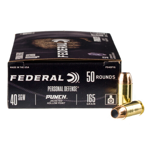 Federal Premium Personal Defense Punch 40 S&W Ammo 165 Grain Jacketed Hollow Point Case of 500 (10 Boxes of 50)