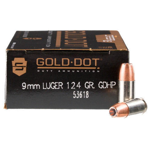 Speer 9mm 124gr Gold Dot Law Enforcement Ammunition, 50 round Box - 53618