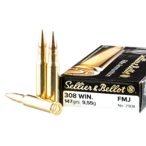 Sellier & Bellot 308 Winchester Ammo 147 Grain Full Metal Jacket Case of 500 (25 Boxes of 20)