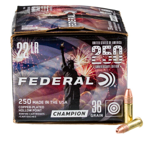 Federal Premium Champion USA 250th Edition 22LR Ammo 36 Grain Plated Hollow Point Box of 250 Bulk