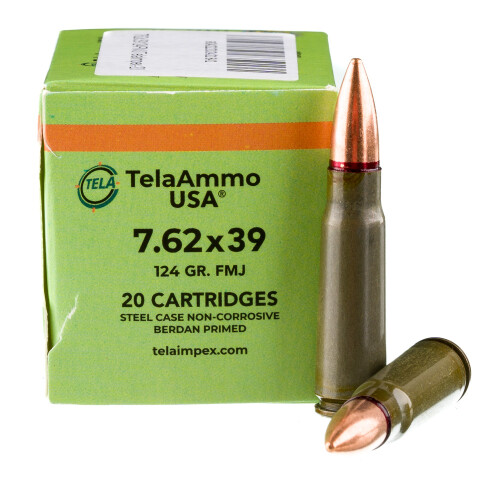 Tela Impex 7.62x39 Ammunition 1000 Rounds FMJ 124 Grain Steel Cased
