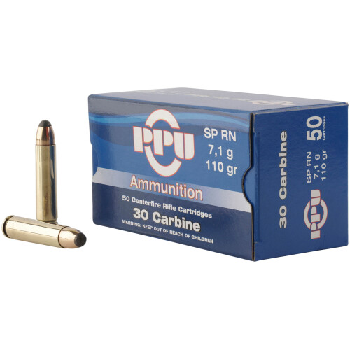 PPU PP30S Standard 30Carbine 110gr Soft Point Round Nose 50 Per Box/10 Case Centerfire, Rifle Ammunition