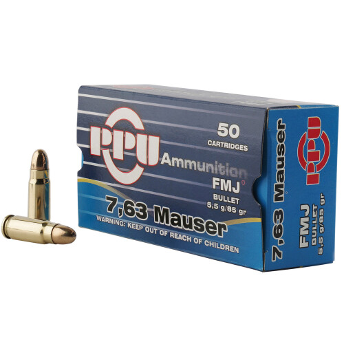 PPU PPH763 Handgun  7.63mmMauser 85gr Full Metal Jacket 50 Per Box/10 Case