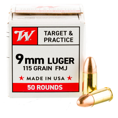 Winchester USA Target & Practice Handgun Ammunition 9mm Luger 115gr FMJ 1190 fps 1000/ct Case (20-50/ct Boxes)
