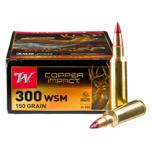 Winchester Copper Impact 300 Winchester Short Magnum (WSM) Ammo 150 Grain Winchester Copper Extreme Point Polymer Tip Lead Free Box of 20