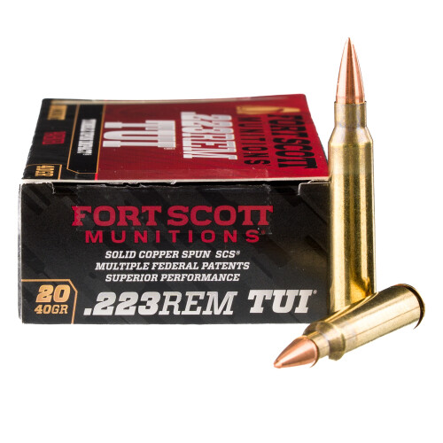 Fort Scott Munitions TUI 223 Remington Ammo 40 Grain Solid Lead Free Box of 20