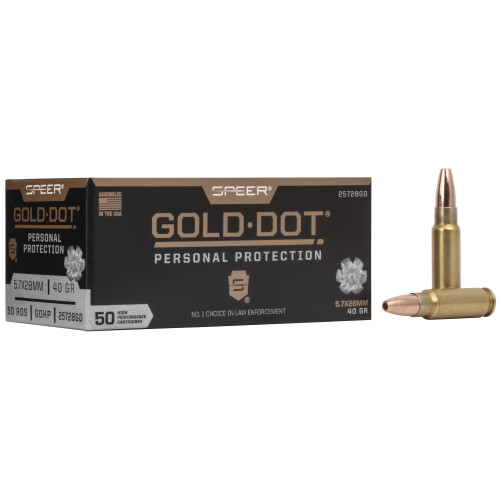 Speer 25728GD Gold Dot Personal Protection 5.7x28mm 40gr Hollow Point 50 Per Box/10 Case Centerfire, Handgun Ammunition