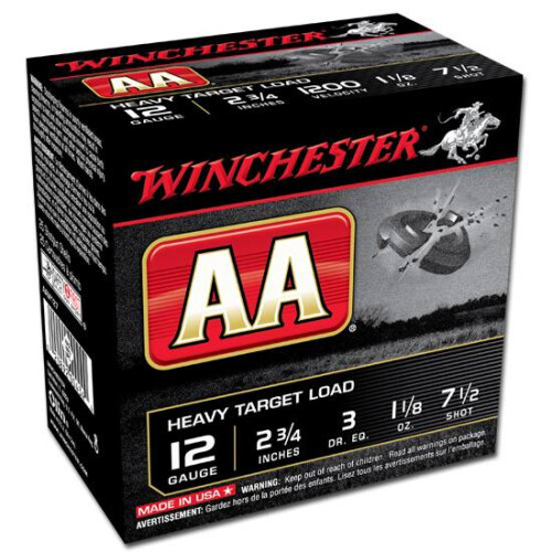 Winchester AA Heavy Target 12 Gauge Ammo 2-3/4" #7-1/2 Lead Shot 1-1/8 oz Case of 250 (10 Boxes of 25)