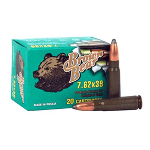Brown Bear 7.62x39 Ammo 500 Rounds 125 Grain JSP Bullet Lacquered Steel Case 2401 fps