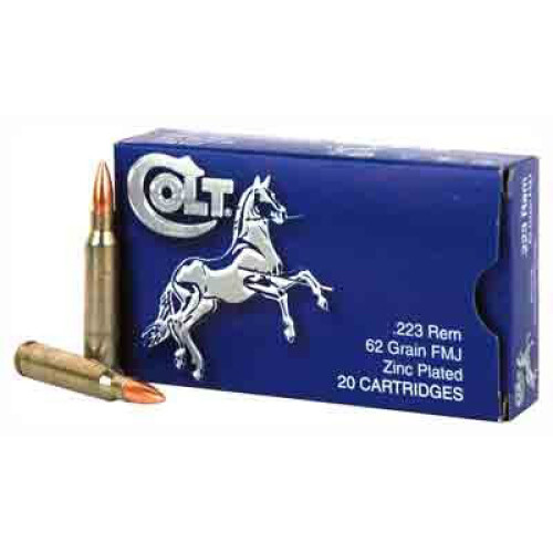 Ammo .223 Rem Colt 62 Grain FMJ Bullet 3129 fps Zinc Plated Barnaul Manufactured 20 Round Box