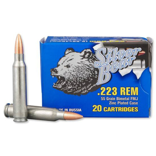 Silver Bear .223 Remington Ammunition 20 Rounds Steel Case FMJBT 55 Grains AS223FMJ