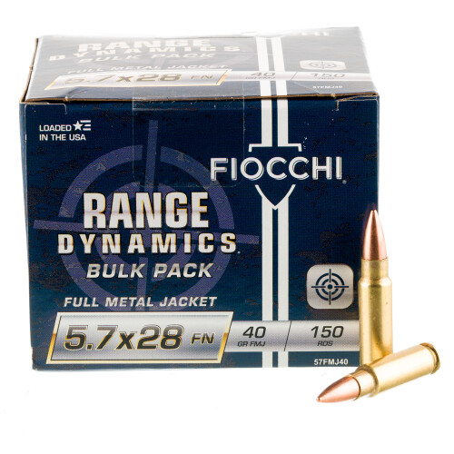 Fiocchi Range Dynamics 5.7x28mm FN Ammo 40 Grain Full Metal Jacket Case of 450 (3 Boxes of 150)